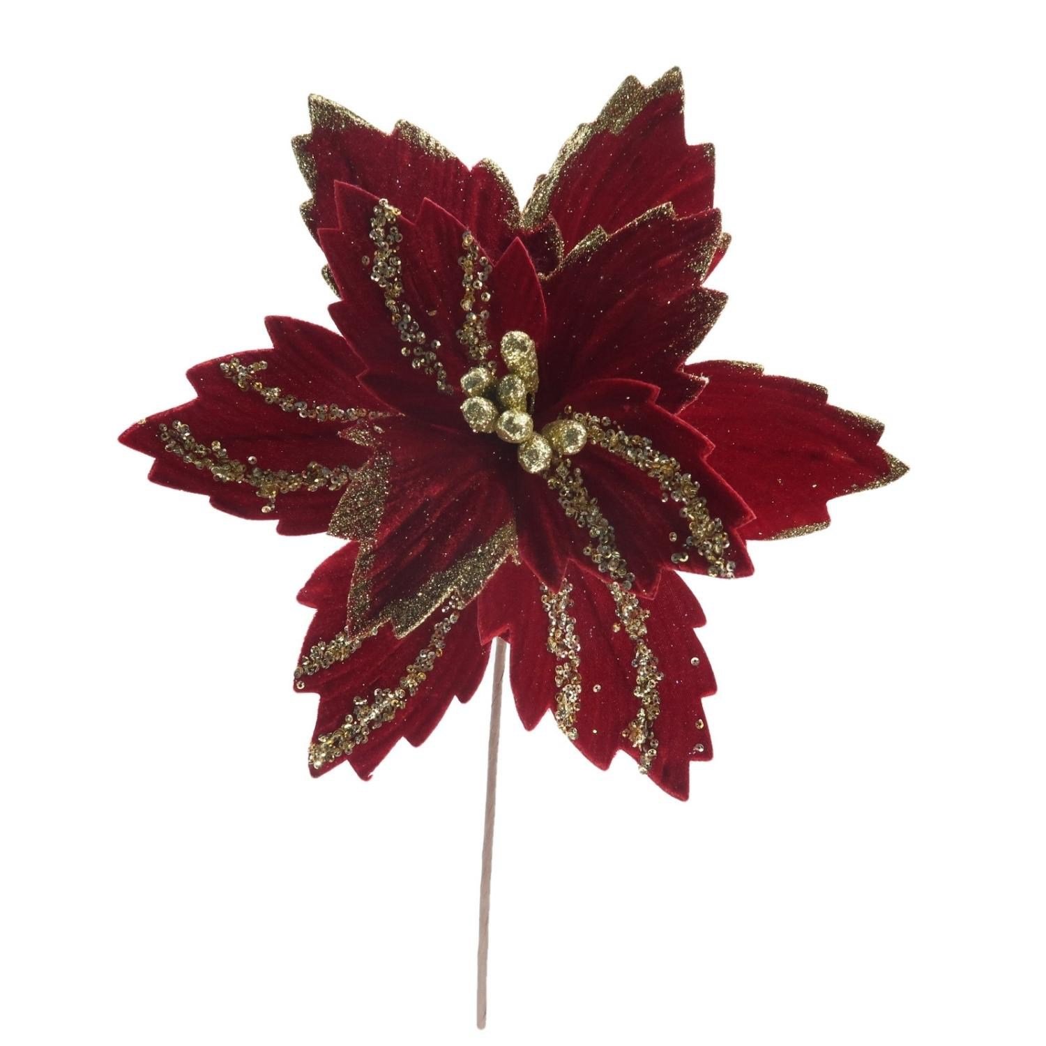 Glitter Golden Sequin Red Velvet Faux Poinsettia Flowers Colors