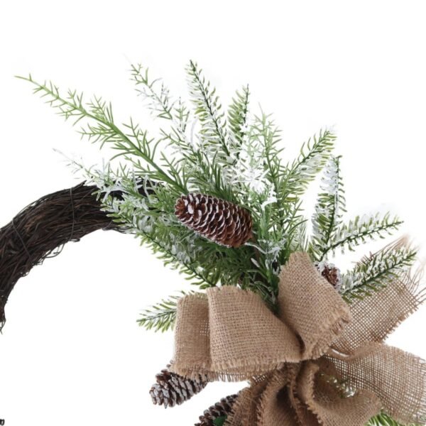 burlap wreath with christmas greenery