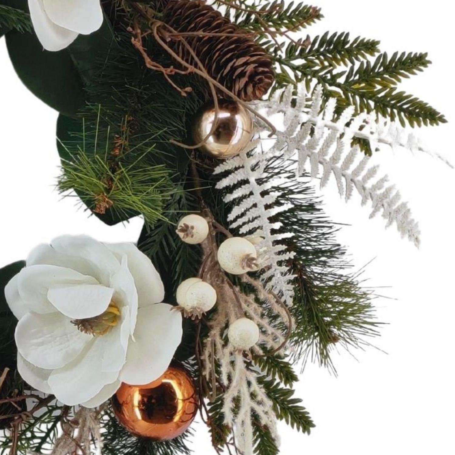 Christmas wreath with white flowers