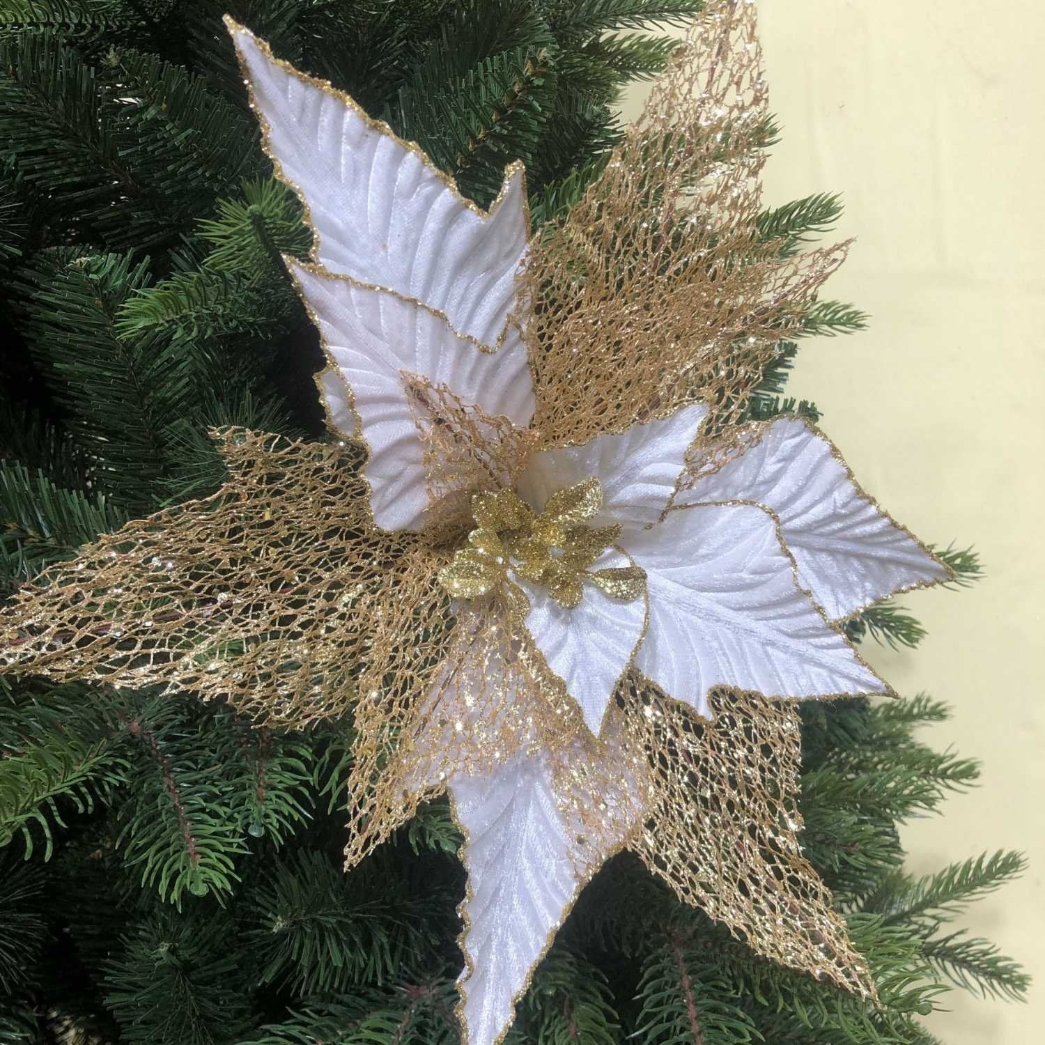 Gold Poinsettia Flowers For Christmas Tree