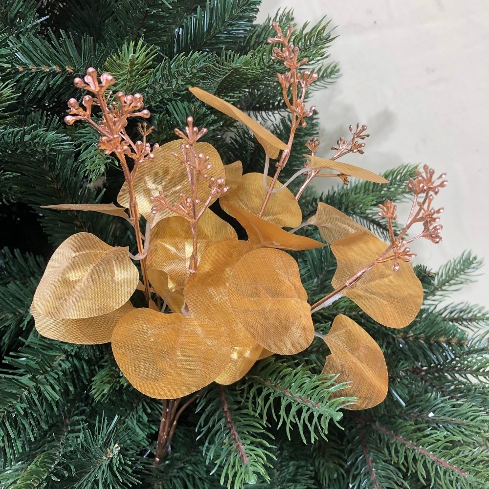 Picaretas de Natal de eucalipto dourado metálico