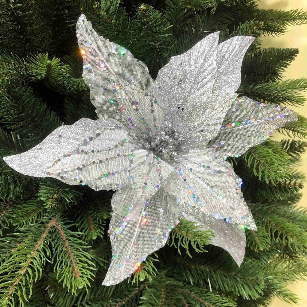 Silver Flowers For Christmas Tree